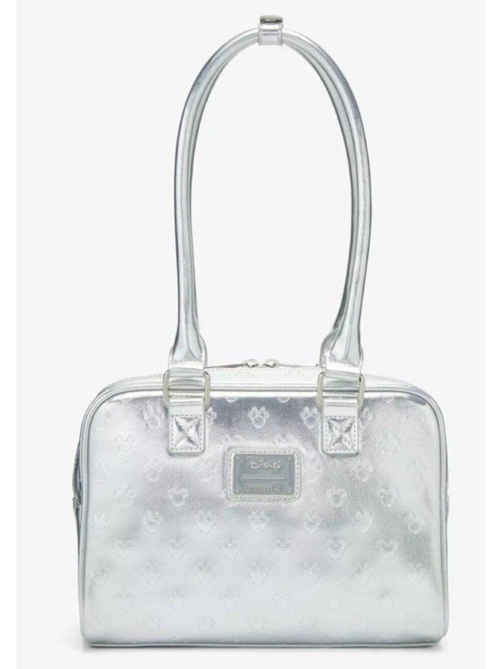 Loungefly Mickey Mouse Embossed Silver Metallic Mini Satchel Handbag Purse  NWT - Picture 3 of 6